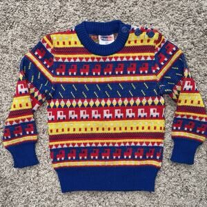 Vintage 80s Popsicle 2T Tight-knit Sweater Cars Buttons Red Blue Yellow Unisex